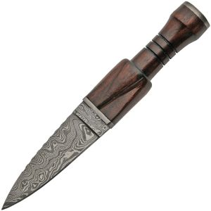 Damascus Sgian Dubh Fixed Blade Dagger Knife Rosewood 4.5"