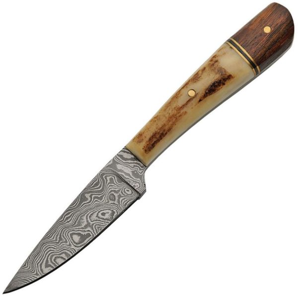 Damascus Fixed Blade Knife 3" Damascus Steel Stag Bone Handle