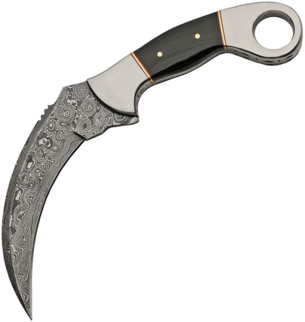 Damascus Fixed Blade Karambit 4.25" Damascus Steel Horn Handle
