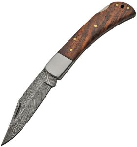 DM1180.jpg Damascus Lockback Brown Wood Clip Point Knife