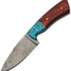 Damascus Fixed Blade Knife 4" Damascus Steel Redwood Turquoise