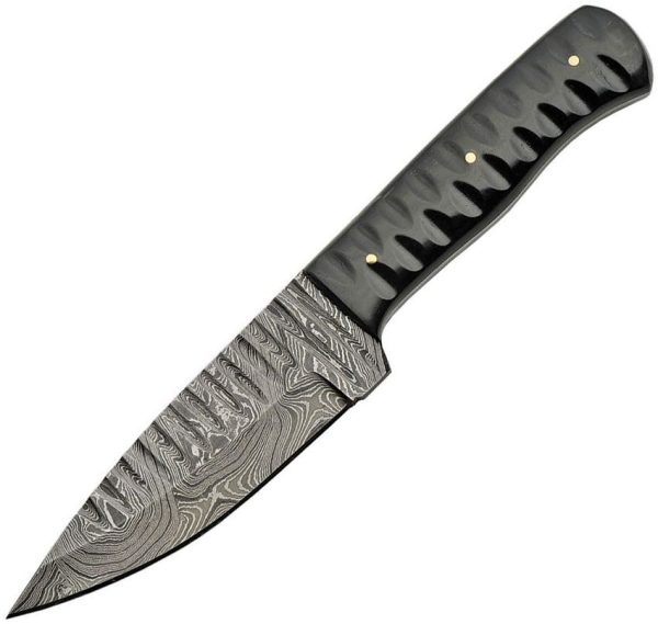 Damascus Sharktooth Fixed Blade Knife 4.5" Damascus Steel Horn Handle