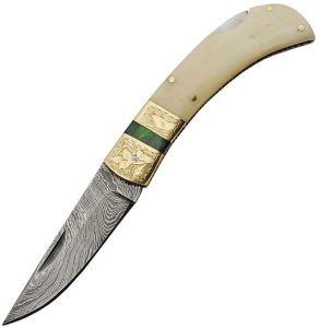 DM1199.jpg Damascus Lockback Smooth Bone Clip Point Knife
