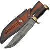 Damascus Bowie Fixed Blade Knife 10.5" Damascus Steel Leather Handle