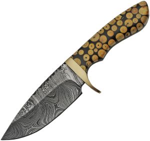 Damascus Fixed Blade Knotted Wood Full Tang Knife