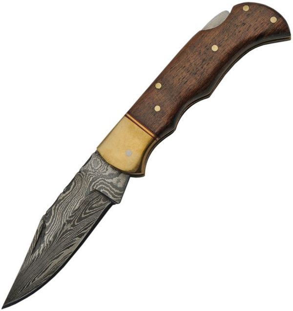 DM1213.jpg Damascus Lockback Wood Folding Knife 2.75" Damascus Blade