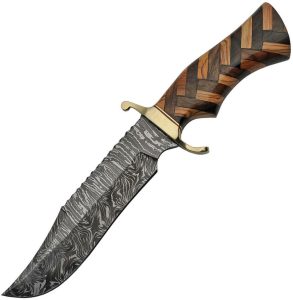 Damascus Bowie Wood 7" Damascus Steel Fixed Blade Knife