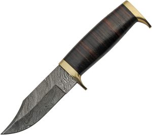 DM1222.jpg Damascus Leather Hunter Fixed Blade Knife 4.75" Damascus Steel