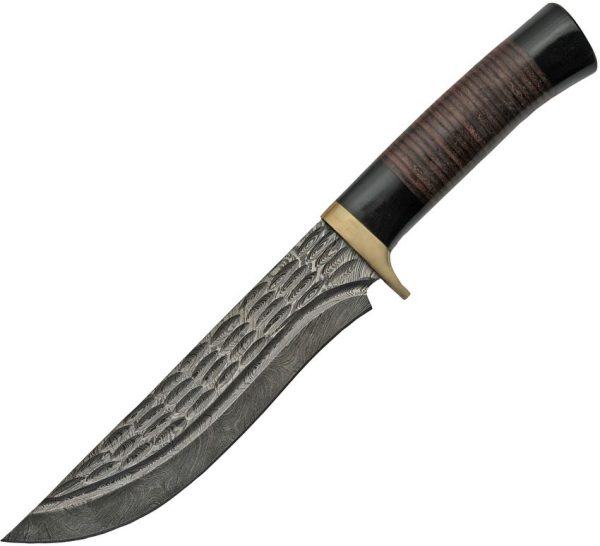 Damascus Horn and Leather Hunter 7.25" Damascus Steel Fixed Blade