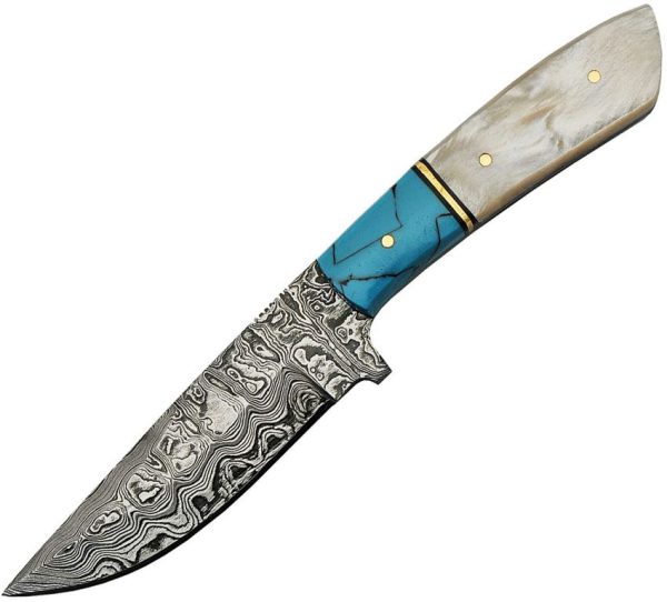 Damascus Hunter Blue Pearl Fixed Blade Knife 4" Damascus Steel