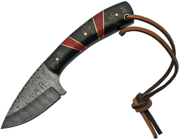DM1233RD.jpg Damascus Hunter Black Fixed Blade Knife - Red Synthetic Handle