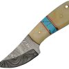 DM1238.jpg Damascus Fixed Blade Bone Knife - Turquoise Stone Inlay