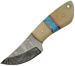 DM1238.jpg Damascus Fixed Blade Bone Knife - Turquoise Stone Inlay