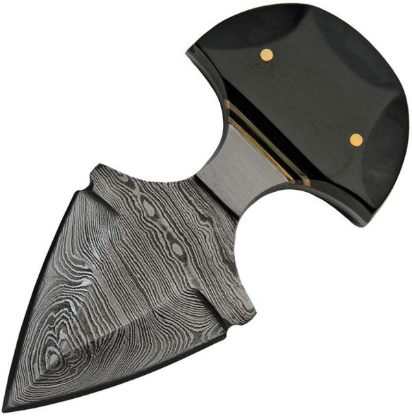Damascus Black Widow Push Dagger - Double Edge Horn Handle