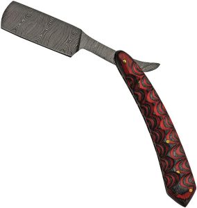 Damascus Razor Folder Red Wood - Folding Knife Pakkawood