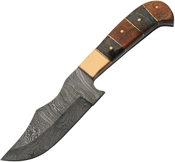 Damascus Hunter Clip Point Blade - Walnut and Horn Handle