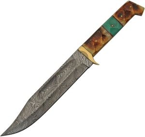 DM1256.jpg Damascus Burnt Bone Bowie Fixed Blade Knife 8" Damascus Steel