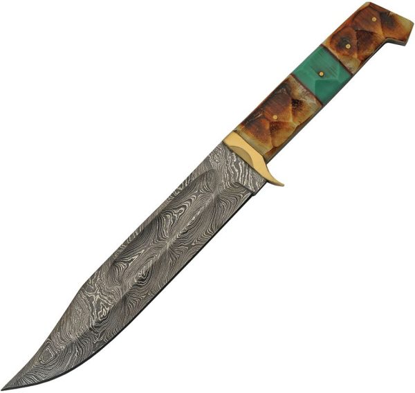 Damascus Burnt Bone Bowie Fixed Blade Knife 8" Damascus Steel