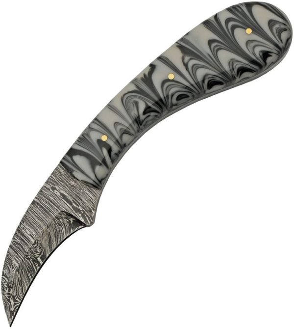 Damascus Hook Hunter Black Marble - Curved Blade