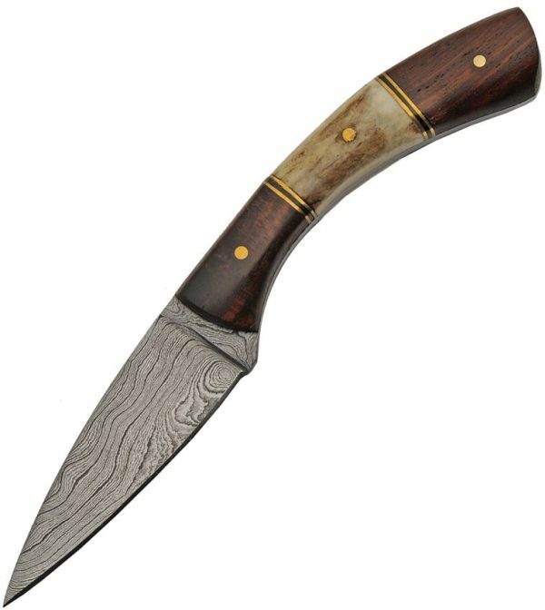 Damascus Curved Stag Skinner Fixed Blade Knife