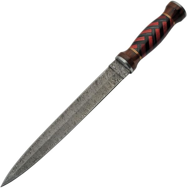Damascus Fixed Blade Red/Black 12.25" Damascus Steel Knife