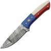 Damascus Texas Pride Fixed Blade Knife 3.75" Damascus Steel Red White Blue