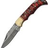 Damascus Red and Black Lockback Folding Knife Damascus Steel