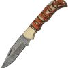 Damascus Twisted Wood Lockback Folding Knife 3" Damascus Blade