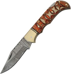 Damascus Twisted Wood Lockback Folding Knife 3" Damascus Blade