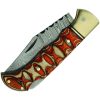 Damascus Twisted Wood Lockback Folding Knife 3" Damascus Blade