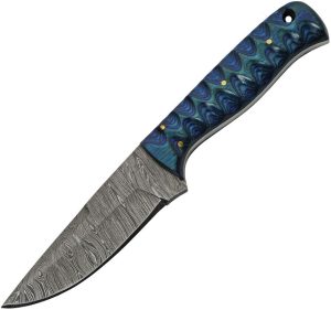 DM1290.jpg Damascus Exotic Hunter Blue 4" Damascus Steel Fixed Blade Knife