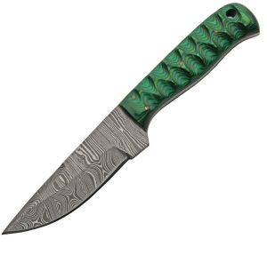 DM1290GN.jpg Damascus Exotic Hunter Green 4" Damascus Steel Fixed Blade Knife