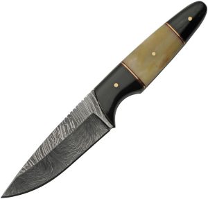 DM1293BO.jpg Damascus Fixed Blade Buffalo Horn Camel Bone 4.5" Knife