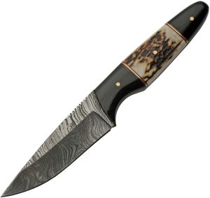 DM1293SG.jpg Damascus Fixed Blade Buffalo Stag 4.5" Damascus Steel Knife