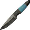 Damascus Fixed Blade Buffalo Horn Turquoise 4.5" Damascus Steel