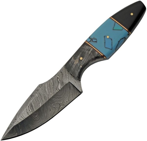 DM1294TR.jpg Damascus Hunter Fixed Blade Knife 3.75" Damascus Steel Turquoise