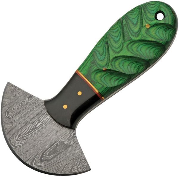 Damascus Cutter Green Pakkawood Ulu Blade Knife