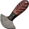 Damascus Cutter Red Pakkawood Ulu Blade Knife