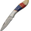 Damascus Lockback Red Blue Folding Knife 3" Damascus Steel Blade