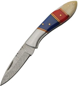 DM1301.jpg Damascus Lockback Red Blue Folding Knife 3" Damascus Steel Blade