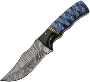 Damascus Blue Lake Ripple Hunter 4" Damascus Fixed Blade Knife