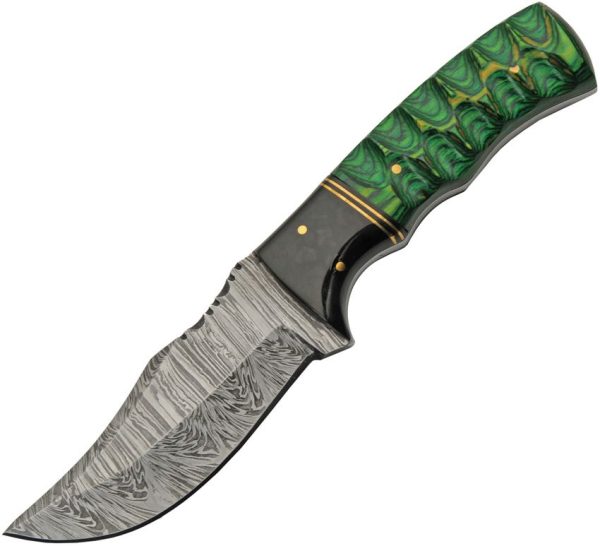 Damascus Forest Breeze 4" Damascus Steel Fixed Blade Green Handle