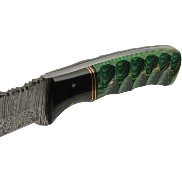 Damascus Forest Breeze 4" Damascus Steel Fixed Blade Green Handle