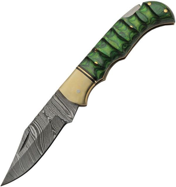 DM1303GN.jpg Damascus Grooved Lockback Green 3" Damascus Folding Knife