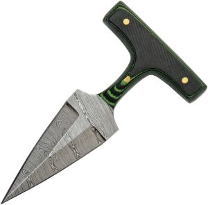Damascus Push Dagger Green Micarta - 3 inches Damascus Blade