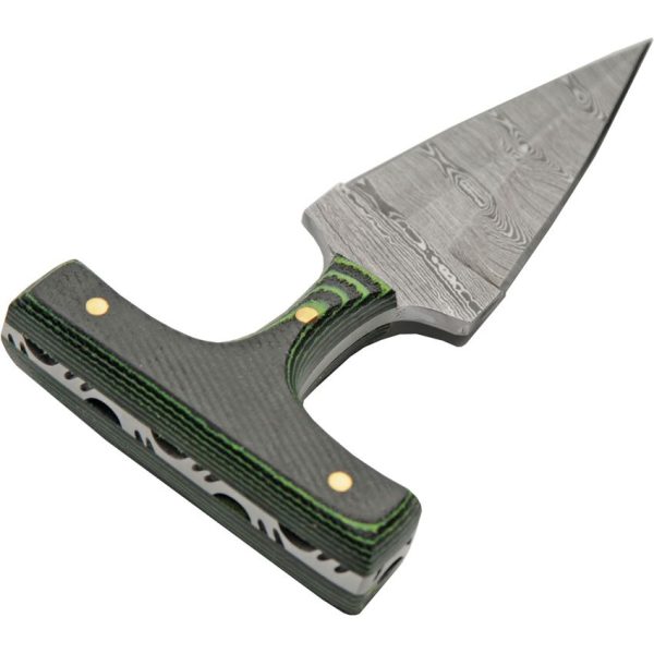 Damascus Push Dagger Green Micarta - 3 inches Damascus Blade