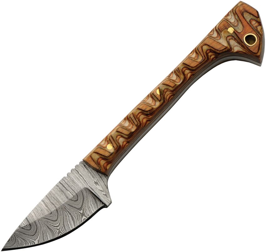 Damascus Prideful Fang Caper Fixed Blade Knife, 2.63" Damascus Blade