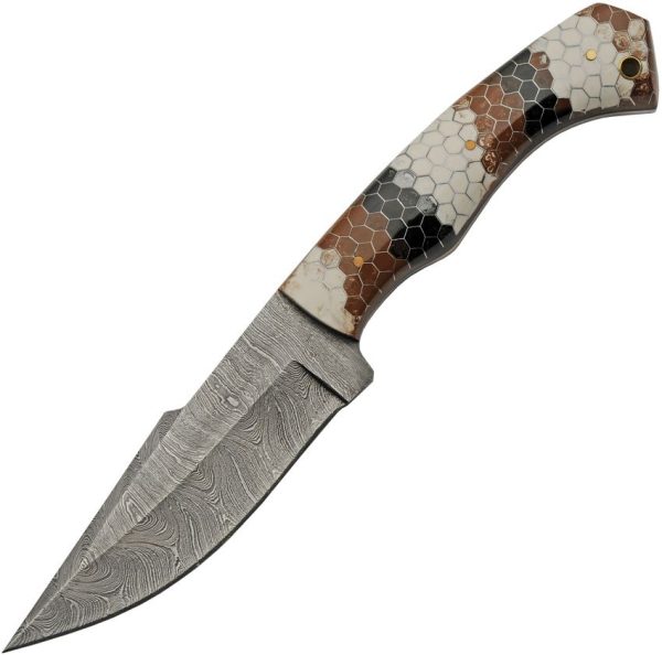 Damascus Texas Rattler Fixed Blade Knife Damascus Steel 4.75"