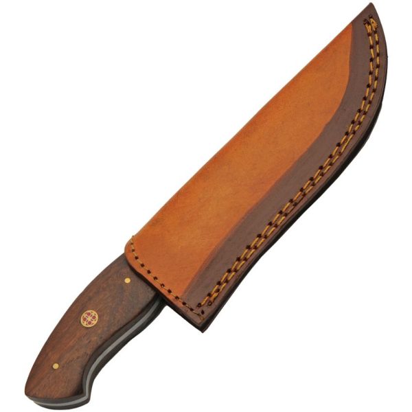 Damascus Hunter Fixed Blade - Brown Wood Full Tang