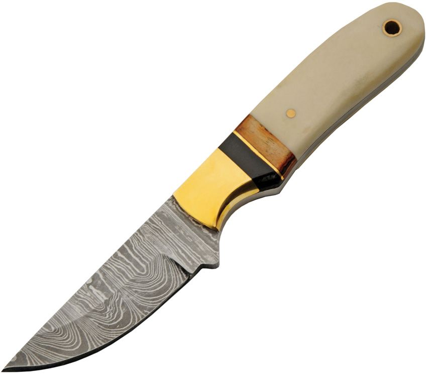 Damascus Autumn Hunter Fixed Blade Knife 3" Damascus Steel Bone Handle w/ Sheath